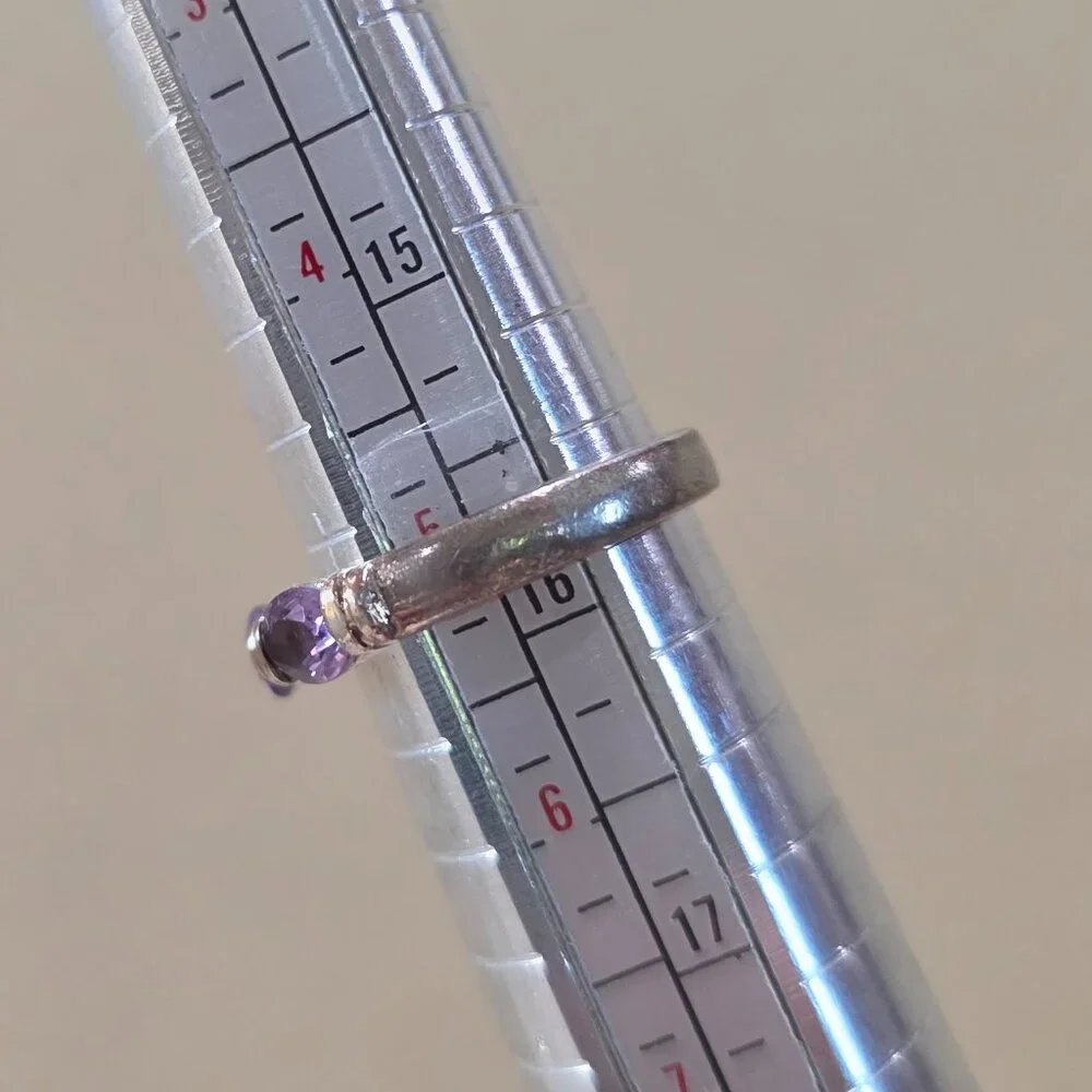 Vintage Oval Three Purple Stone Gemstone Band Sterling Silver Ring SZ 5
